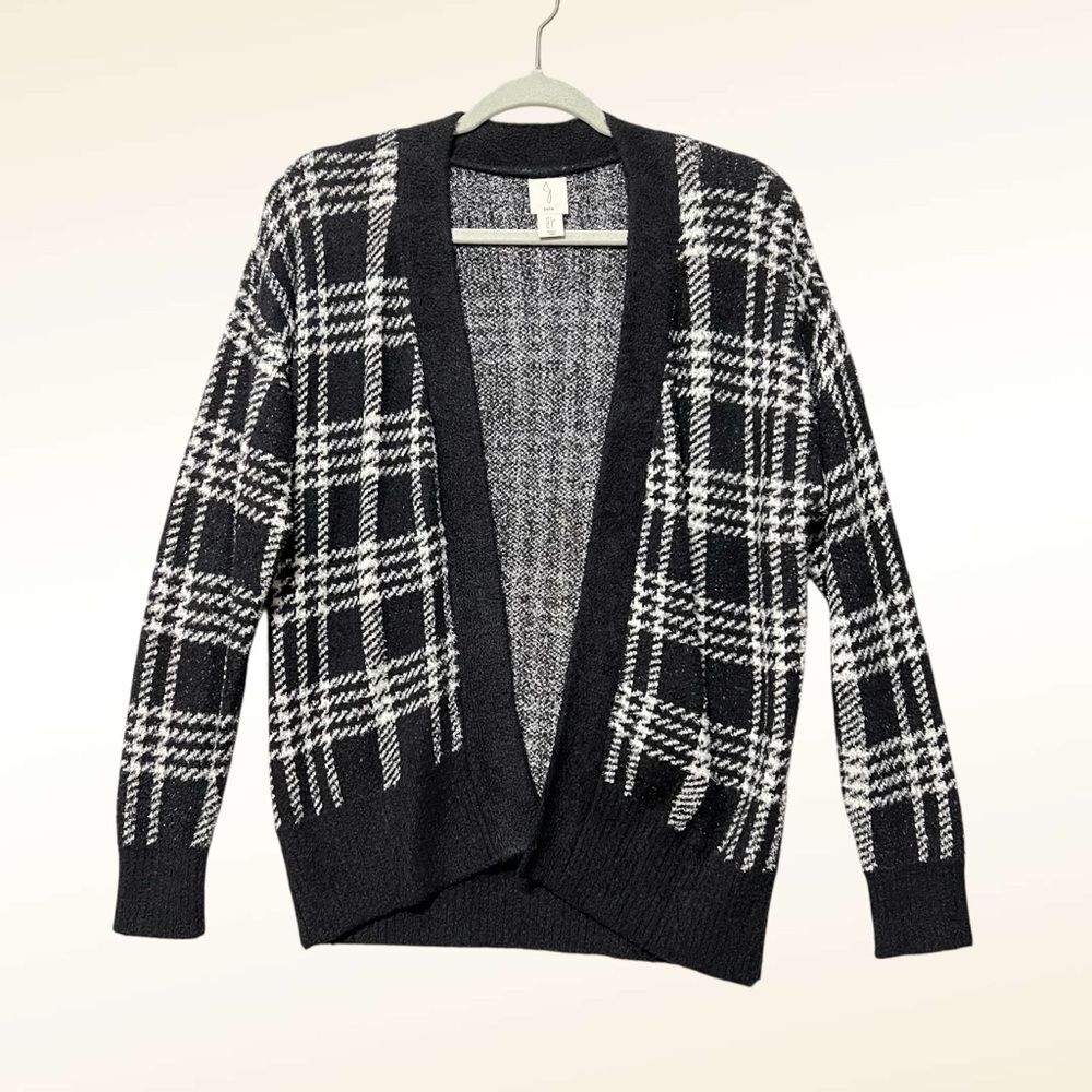 Joie Plaid Cardigan Size Small Black White Soft Cozy Open Front